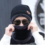 Winter Wool Cap with Neck Warmer Set | Thermal Beanie & Scarf Combo for Men and Women | Black And Gray